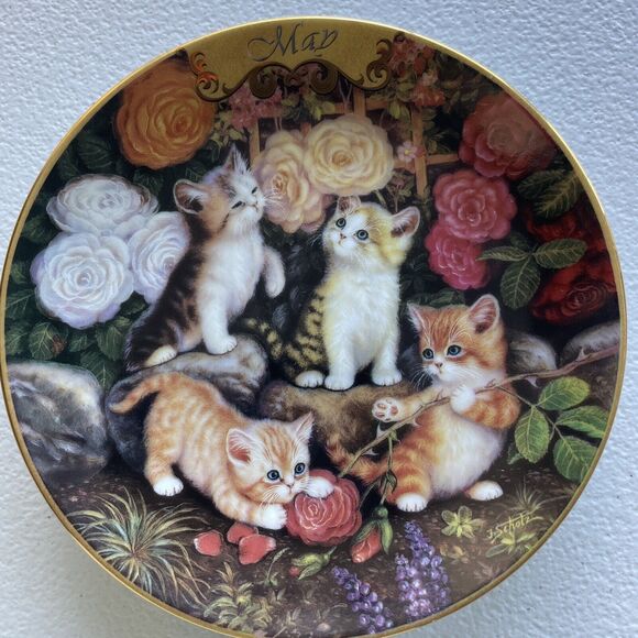 May - At The Rose Arbor Plate Cat Kitten By Jurgen Scholz Timeless Tails 1999 - Picture 11 of 11